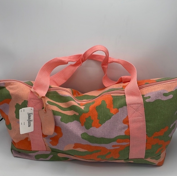 NEW Neiman Marcus Pink Green Camo Duffle Weekender Bag - Picture 1 of 8